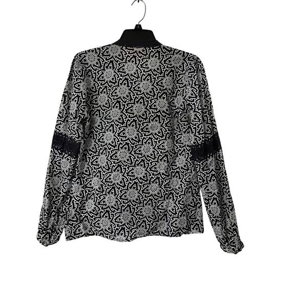 Tory Burch Boho Floral Lace Trim Top Long Sleeve Blouse Size 6 - Picture 6 of 10